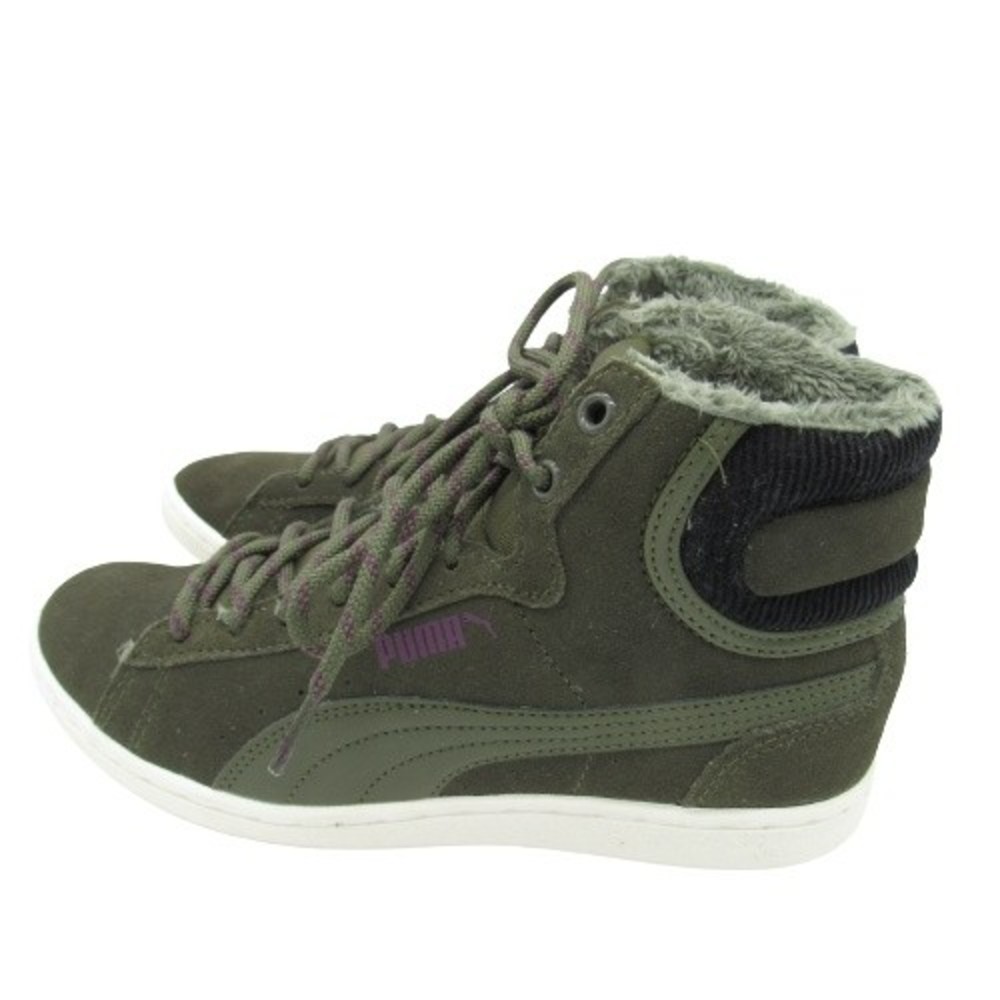 Puma Womens Size 7 Vikky Mid 363729 01 Green Casual Shoes Sneakers Faux Fur EUC